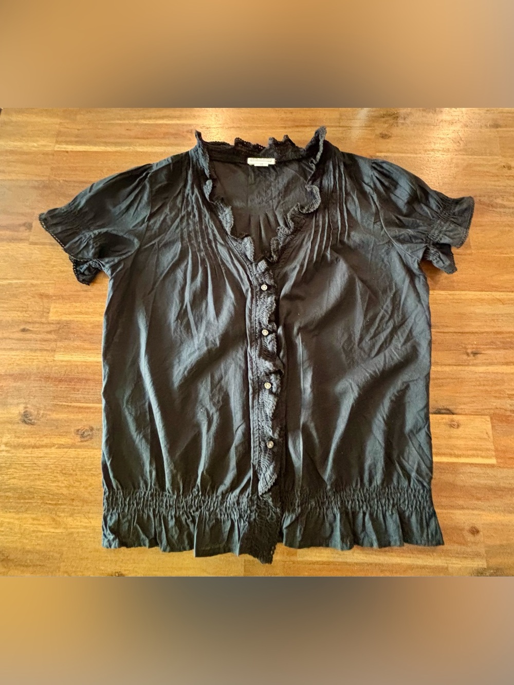 Converse Black Ruffled Button-Front Women's Top